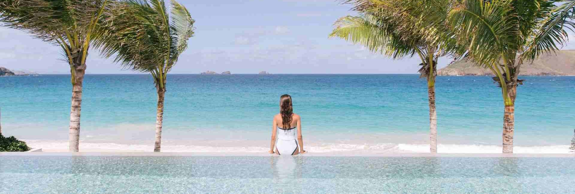 Terrace of a luxury villa in St Barts with private pool and direct Flamands beach access