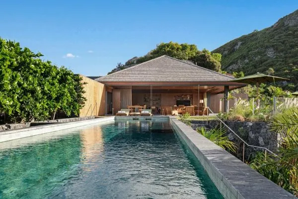 Villa Jangali, serene st barts villa for rent inspired by Balinese design, surrounded by lush tropical gardens.