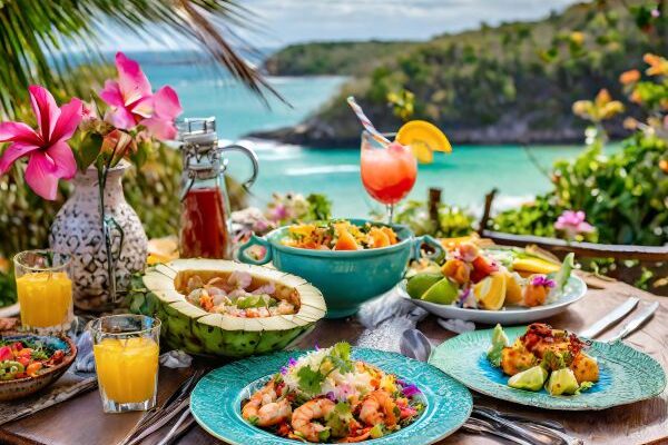 Petit-déjeuner servi sur la plage privée d'une villa de luxe avec accès direct à la plage à Saint-Barthélemy